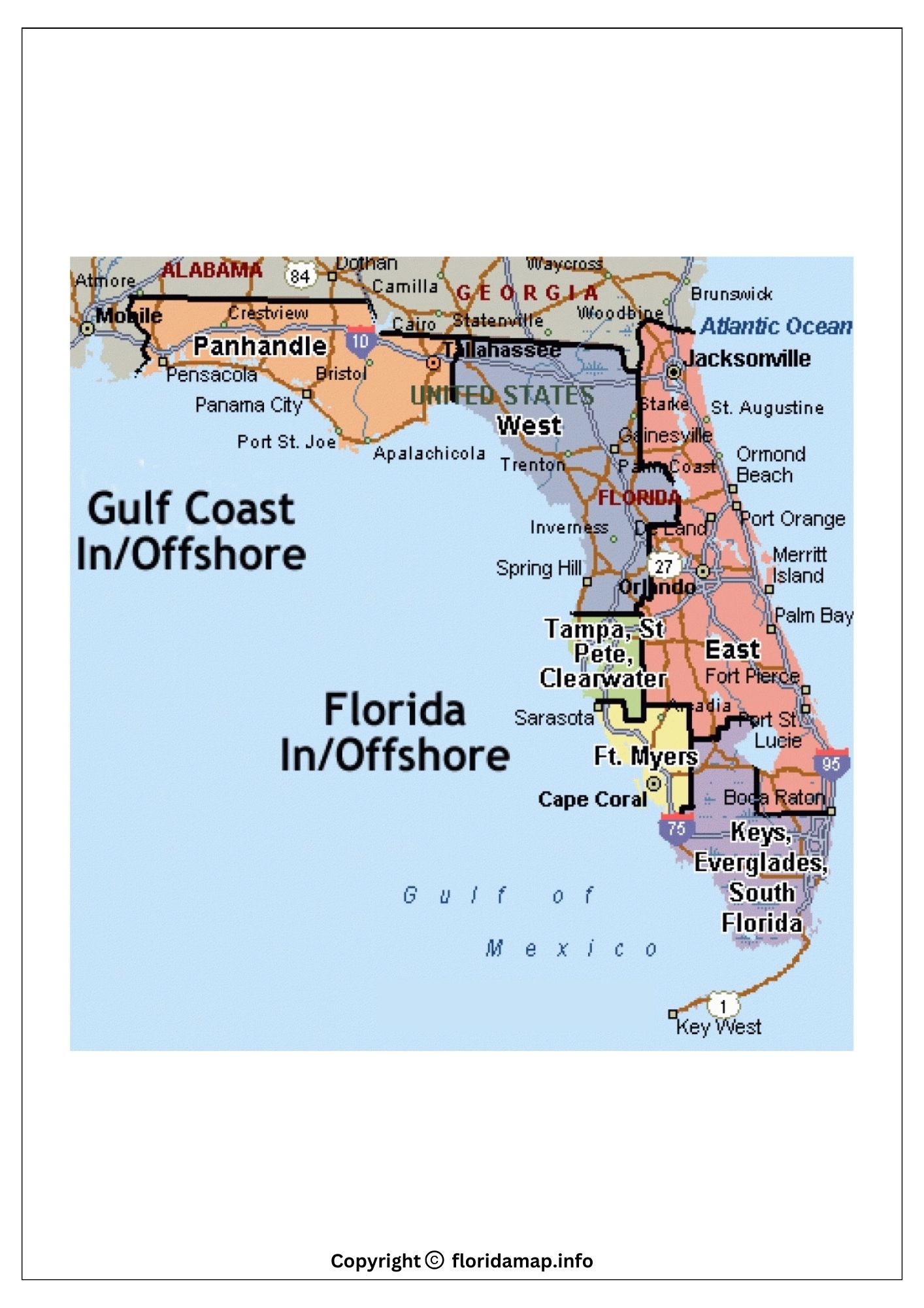 Map of Florida Gulf Coast with University & Beaches